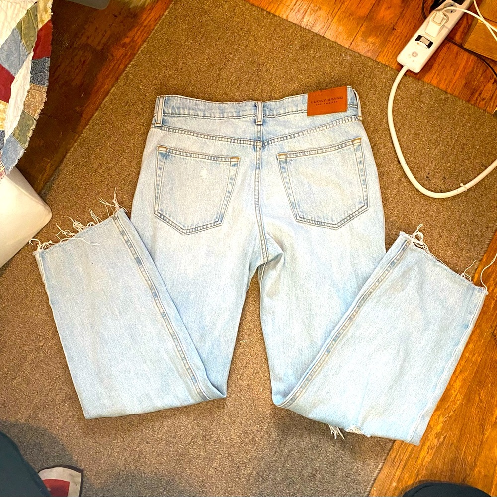 Lucky Brand Raw Hem High Rise Light Wash Ripped Denim Jeans 8/29